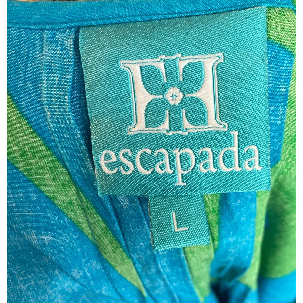 Women's Large Escapada Blue Floral Button Front Accordion Pleat Blouse - Picture 5 of 6